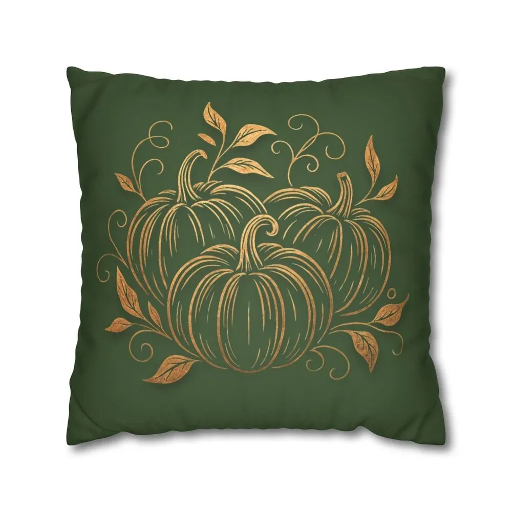 Autumn Pumpkin Floral Square Pillowcase - Green